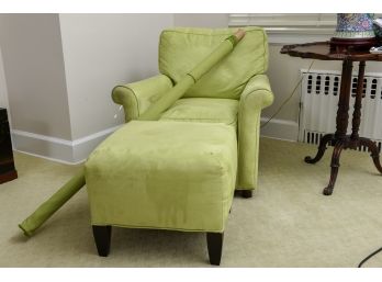 Crate And Barrel Club Chair With Matching Ottoman Custom Upholstered In Microsuede - Includes Extra Fabric