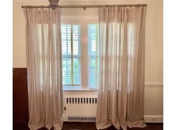 Pair Of Pottery Barn Belgian Flax Linen Curtains, Rod And O Rings