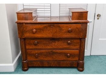 Antique Flame Mahogany Empire Chest Of Drawers With Flip Top Accessory Chests