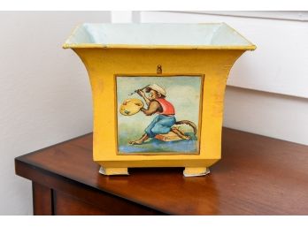 London Sagalyn Hand Painted Tole Monkey Design Cache Pot