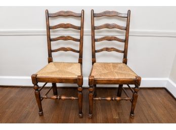 Pair Of Theodore Alexander Ladderback Side Chairs With Rush Seats