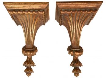 Pair Of Gilt Fluted Leaf Wall Shelves