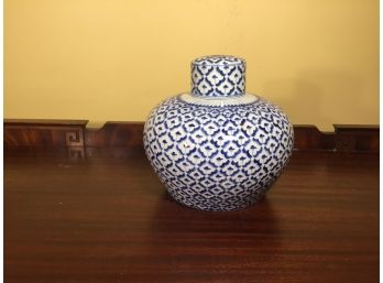Beautiful Blue And White Lidded Vessel