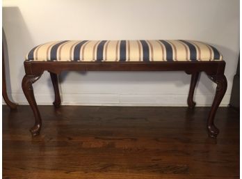 Cabriole Leg Bench Upholstered  With Nice Striped Fabric