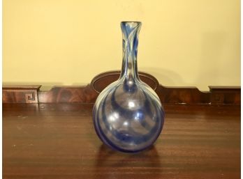 Hand Blown Clear And Blue Swirl Bud Vase
