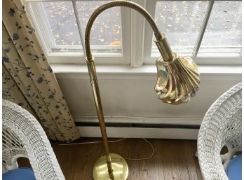 Brass Tone Goose Neck Floor Lamp With Seashell Shade