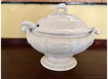Large White Tureen With Ladle