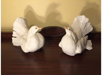 Pair Of White Ceramic Birds