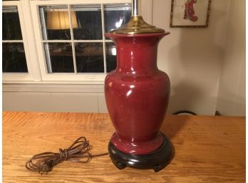Ceramic Urn Form Table Lamp On Wooden Base