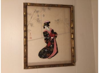 Pair Of Asian Multi Media Framed Art Pieces