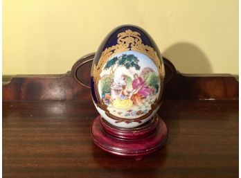 Limoges Fine Porcelain Egg On Rosewood Stand