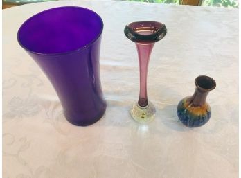 Lot Of 3 Purple Vases