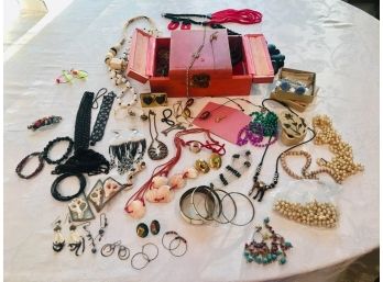 Miscellaneous Costume Jewelry & Pink Jewelry Box