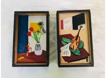 Pair Of Miniature Wood Framed Paintings
