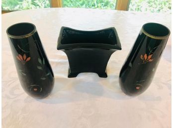 3 Black Vintage Vases