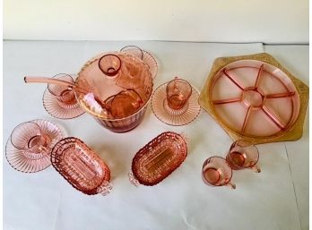 Beautiful Set Of Pink Depression Glass