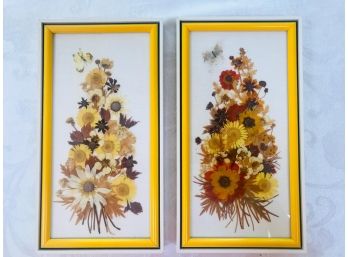 Artist: Henrietta Brown Strong Two Vintage Pressed Flower Wall Hangings.  7' X 13 1/2'