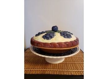 Vintage Blueberry Covered Pie Dish And Stand