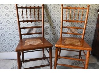 Two Vintage Cane Seat Chairs
