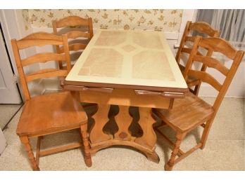 Vintage Ceramic Top Table With Four Chairs