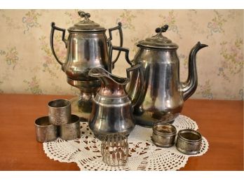 Silverplate Teaset And Napkin Rings