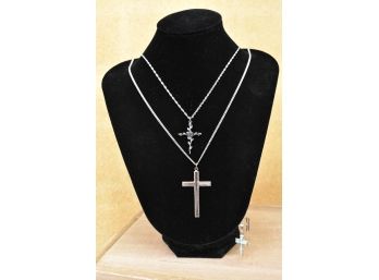 Two Sterling Silver Crosses And Cross Pendant