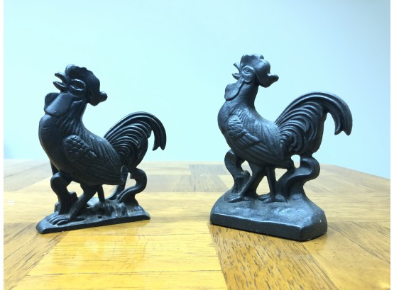 Vintage Cast Iron Rooster Doorstop And Napkin Holder