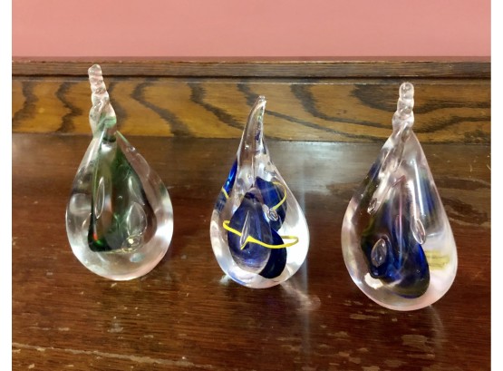 Set Of 3 Jablonski Blown Glass Paperweights