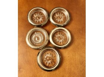 Set Of 5 Glass And Metal Coasters