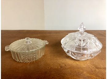 Pair Of Fenton Glass Lidded Candy Dishes