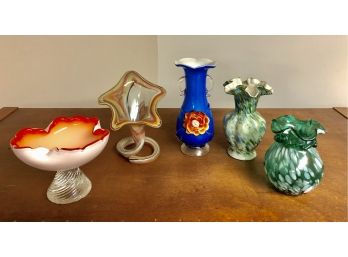 Lot Of 5 Vintage Glass Vases (Italian Style)