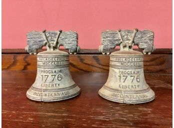 Pair Of Vintage Metal Liberty Bell Bookends