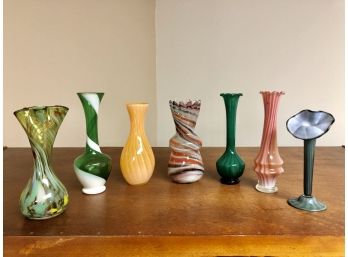 Lot Of 7 Mixed Glass Bud Vases - Various Styles And Sizes