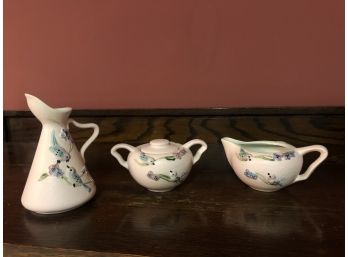 Set Of 3 Hull Pottery Items (Pitcher, Creamer, And Sugar Dish)