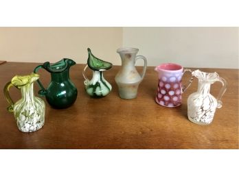 Lot Of 6 Vintage Glass Vases Including Fenton And Italian Pieces