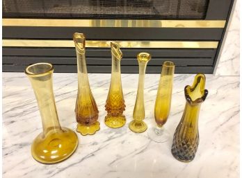 Set Of 6 Vintage Brown Glass Vases