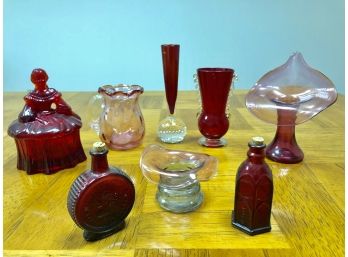 Lot Of 8 Miscellaneous Vintage Red/Purple Glass Ware Items