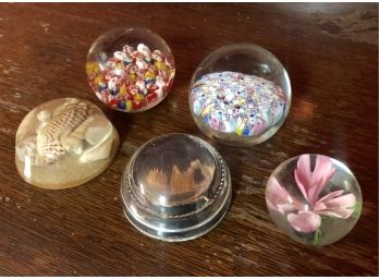 Lot Of 5 Vintage Glass Paper Weights - Various Designs
