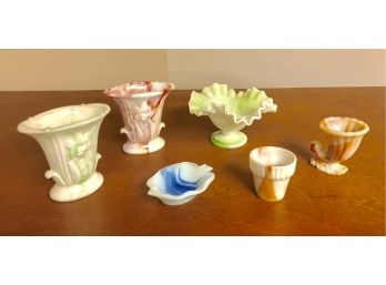 Lot Of 6 Vintage Fenton Glass Swirl (Milk And Colored Glass) Pieces