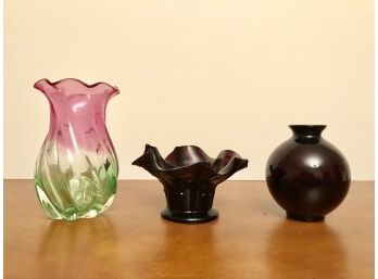 Lot Of 3 Vintage Glass Vases