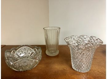 Set Of 3 Vintage Clear Depression Glass Vases