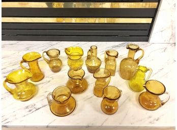 Lot Of 13 Vintage Brown Crackle Glass Pieces (Vases, Pitchers)