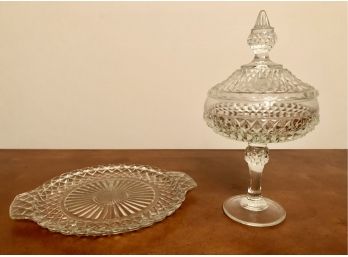Vintage Depression Glass Apothecary Jar And Dish