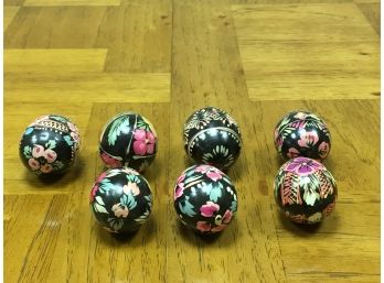 7 Vintage Wooden Hand Painted Eggs
