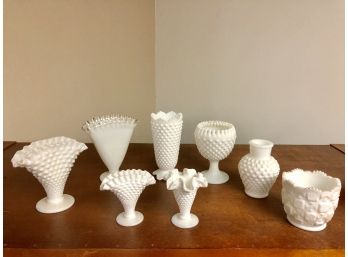 Lot Of 8 Vintage Milk Glass Vases