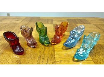 Lot Of 6 Fenton Glass Shoes In Various Colors And Styles