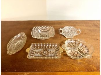 Lot Of 5 Vintage Fenton Clear Glass Plates/Dishes