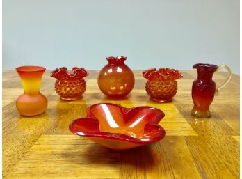 Miscellaneous Vintage Orange Glassware Including Fenton And Pilgrim