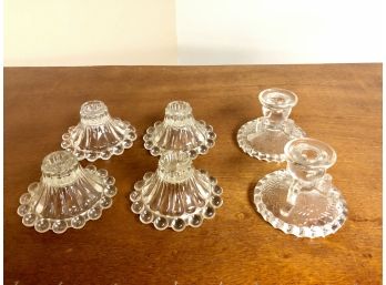 3 Pairs (6 Total) Of Clear Fenton Glass Candle Holders