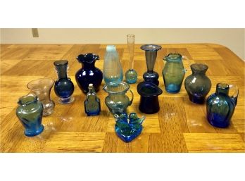 Lot Of 14 Miscellaneous Vintage Blue Glassware Pieces Including Fenton, Pilgrim, Balsam Of Life